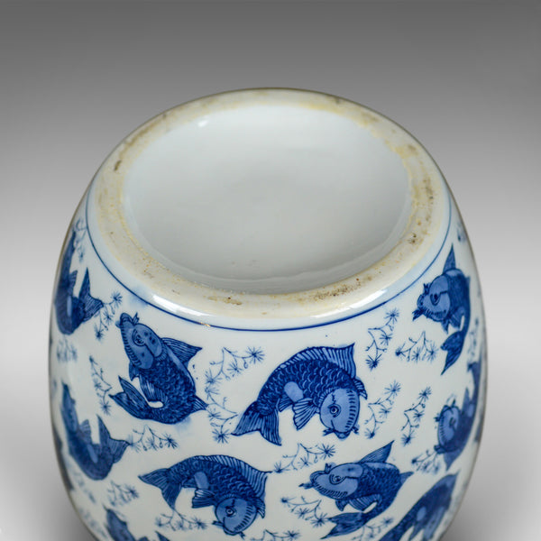 Large Oriental Ginger Jar, Vintage, Decorative Ceramic Vase, Koi Carp Fish C20th - London Fine Antiques