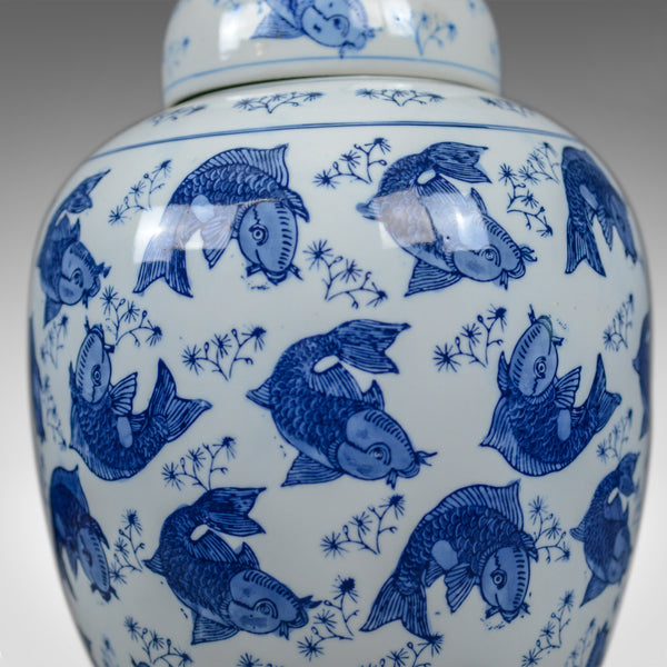 Large Oriental Ginger Jar, Vintage, Decorative Ceramic Vase, Koi Carp Fish C20th - London Fine Antiques