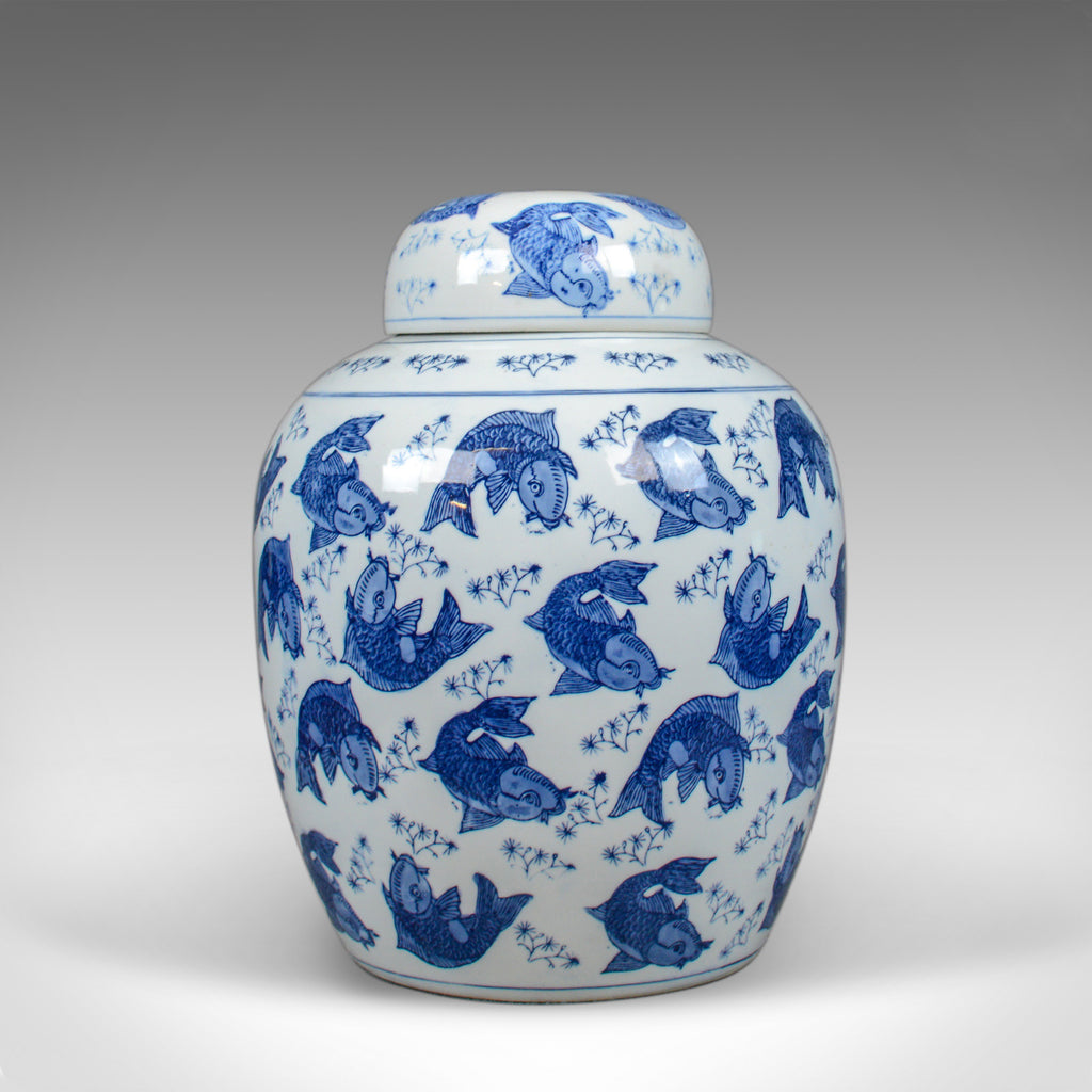 Large Oriental Ginger Jar, Vintage, Decorative Ceramic Vase, Koi Carp Fish C20th - London Fine Antiques