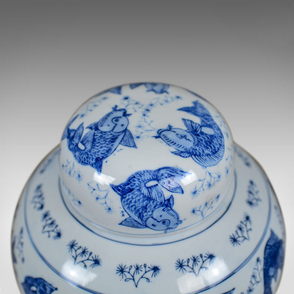 Large Oriental Ginger Jar, Vintage, Decorative Ceramic Vase, Koi Carp Fish C20th - London Fine Antiques