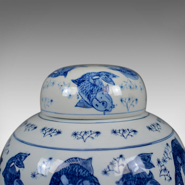 Large Oriental Ginger Jar, Vintage, Decorative Ceramic Vase, Koi Carp Fish C20th - London Fine Antiques