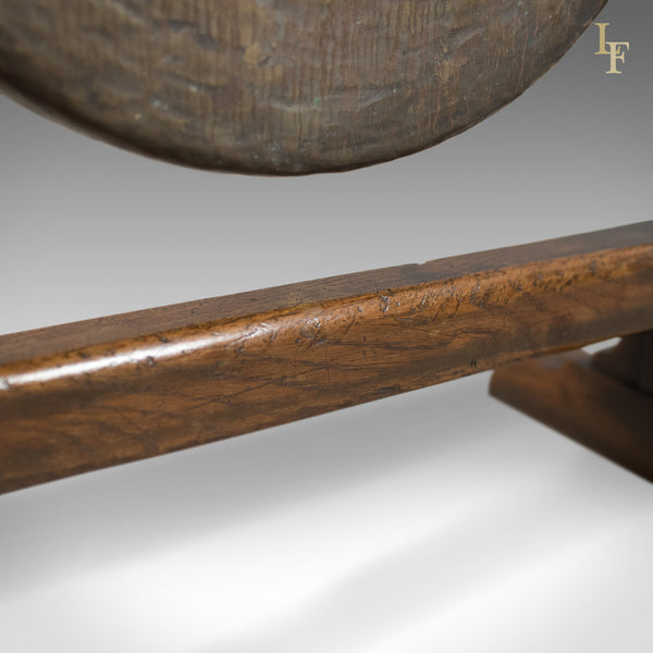 Large Victorian Dinner Gong with Beater in English Oak Frame, c.1870 - London Fine Antiques