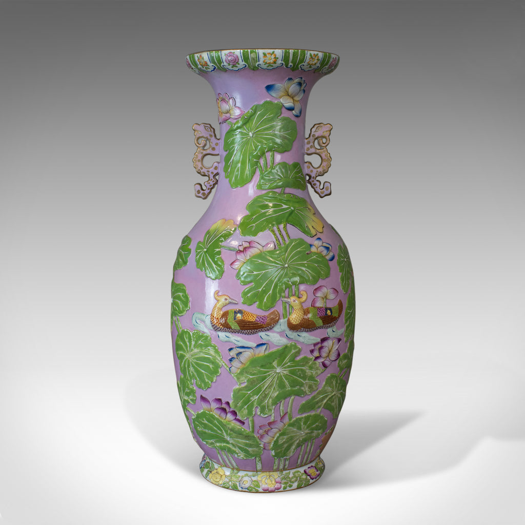 Large Vintage Baluster Vase, Oriental, Ceramic, Urn, Birds, Floral Foliate C20th - London Fine Antiques