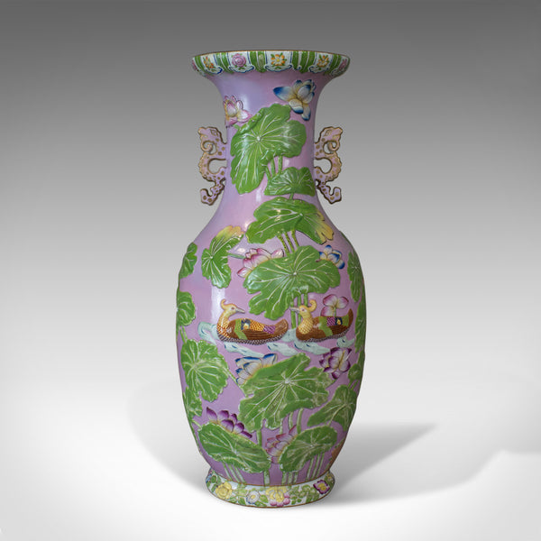 Large Vintage Baluster Vase, Oriental, Ceramic, Urn, Birds, Floral Foliate C20th - London Fine Antiques