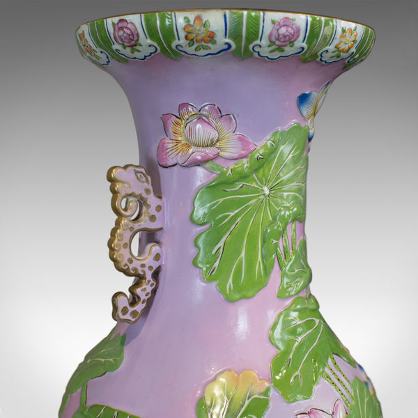 Large Vintage Baluster Vase, Oriental, Ceramic, Urn, Birds, Floral Foliate C20th - London Fine Antiques