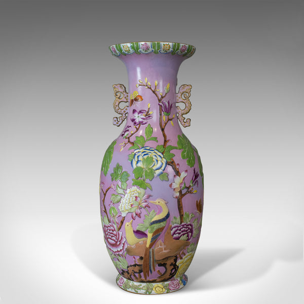 Large Vintage Baluster Vase, Oriental, Ceramic, Urn, Birds, Floral Foliate C20th - London Fine Antiques