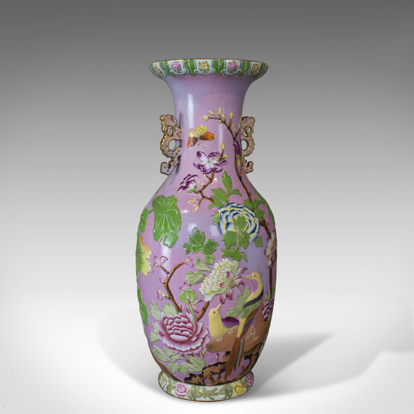 Large Vintage Baluster Vase, Oriental, Ceramic, Urn, Birds, Floral Foliate C20th - London Fine Antiques
