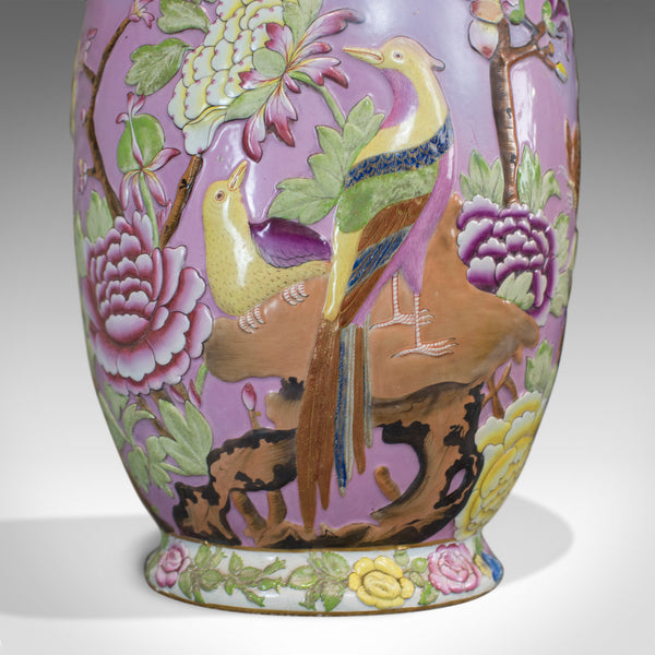 Large Vintage Baluster Vase, Oriental, Ceramic, Urn, Birds, Floral Foliate C20th - London Fine Antiques