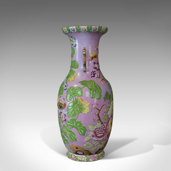 Large Vintage Baluster Vase, Oriental, Ceramic, Urn, Birds, Floral Foliate C20th - London Fine Antiques