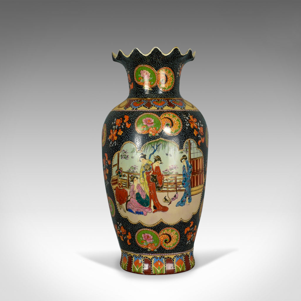 Large Vintage Japanese Baluster Vase, Decorated, Ceramic, Crimped Neck C20th - London Fine Antiques