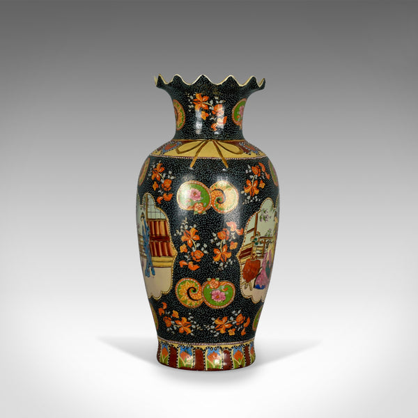 Large Vintage Japanese Baluster Vase, Decorated, Ceramic, Crimped Neck C20th - London Fine Antiques