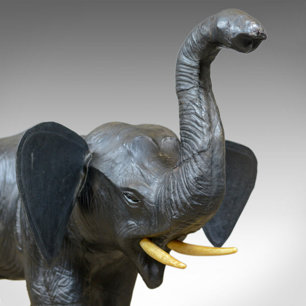 Large Vintage Leather Elephant Sculpture, 3 Foot Tall Model, Mid 20th Century - London Fine Antiques