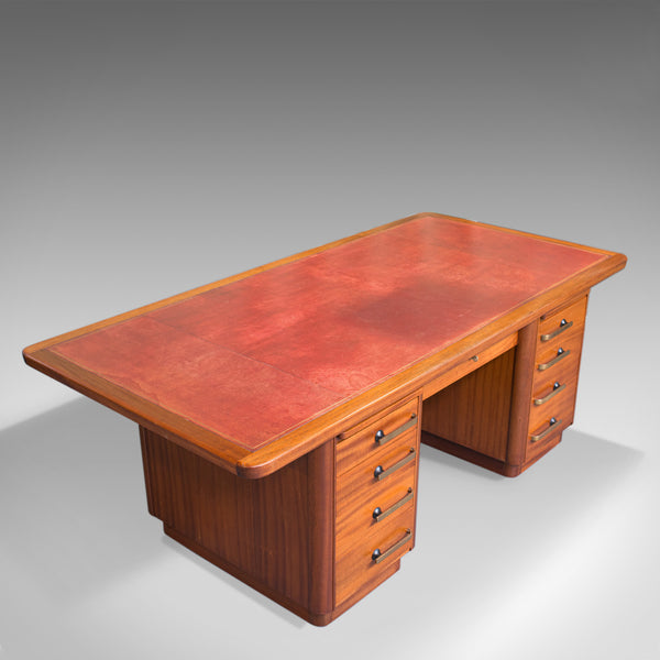 Large Vintage Pedestal Desk, Teak, Leather, Art Deco, Office, Abbess, Circa 1950 - London Fine Antiques