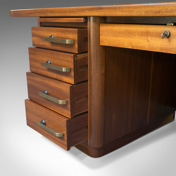 Large Vintage Pedestal Desk, Teak, Leather, Art Deco, Office, Abbess, Circa 1950 - London Fine Antiques
