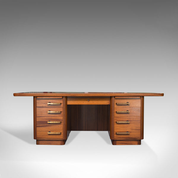 Large Vintage Pedestal Desk, Teak, Leather, Art Deco, Office, Abbess, Circa 1950 - London Fine Antiques