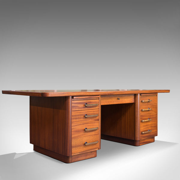 Large Vintage Pedestal Desk, Teak, Leather, Art Deco, Office, Abbess, Circa 1950 - London Fine Antiques