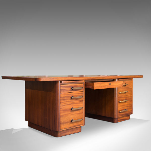 Large Vintage Pedestal Desk, Teak, Leather, Art Deco, Office, Abbess, Circa 1950 - London Fine Antiques