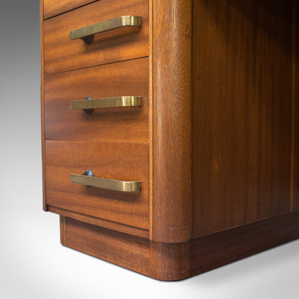 Large Vintage Pedestal Desk, Teak, Leather, Art Deco, Office, Abbess, Circa 1950 - London Fine Antiques