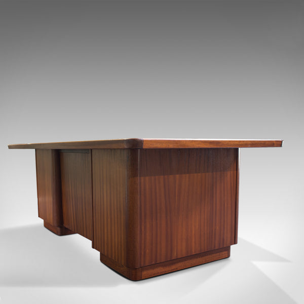 Large Vintage Pedestal Desk, Teak, Leather, Art Deco, Office, Abbess, Circa 1950 - London Fine Antiques