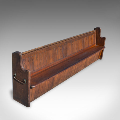 Long 10 foot Antique Pew, English, Pitch Pine, Bench, Seat 7-8, Victorian c.1880 - London Fine Antiques