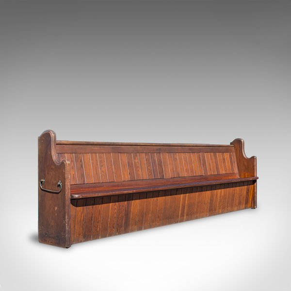 Long 10 foot Antique Pew, English, Pitch Pine, Bench, Seat 7-8, Victorian c.1880 - London Fine Antiques