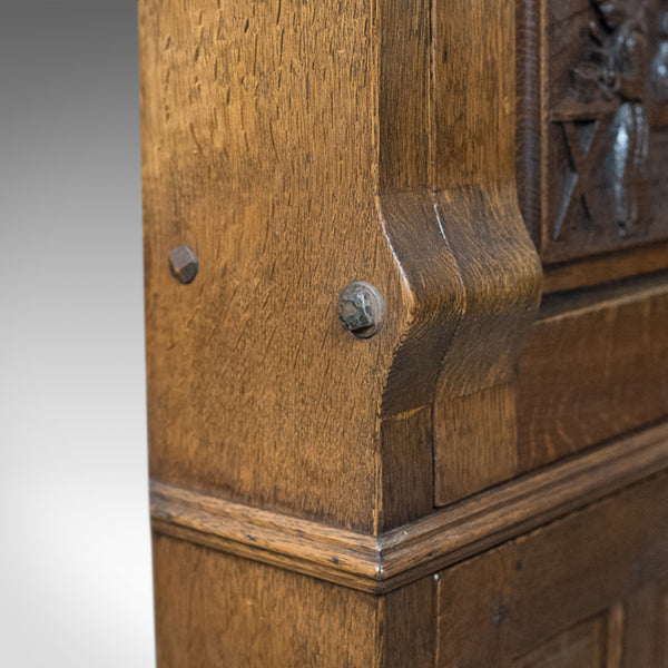 Mid-Century Carved Oak Corner Cupboard, Cabinet with Gothic Overtones - London Fine Antiques