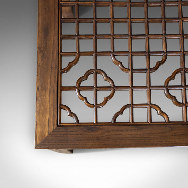 Mid-Century Chinese Elm Feature Table, Dining Proportions, Carved Decoration - London Fine Antiques
