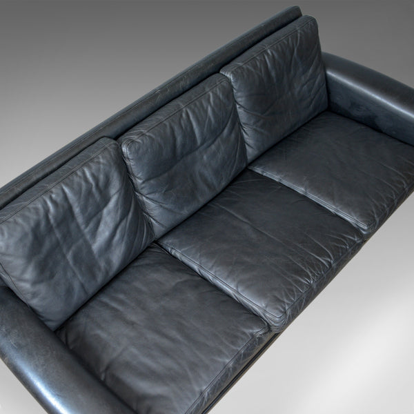 Vintage Mid-Century Modern Black Leather Sofa, Danish, Three Seater, Circa 1970 - London Fine Antiques
