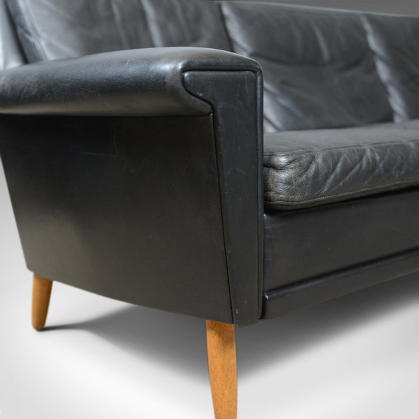 Vintage Mid-Century Modern Black Leather Sofa, Danish, Three Seater, Circa 1970 - London Fine Antiques