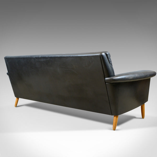 Vintage Mid-Century Modern Black Leather Sofa, Danish, Three Seater, Circa 1970 - London Fine Antiques