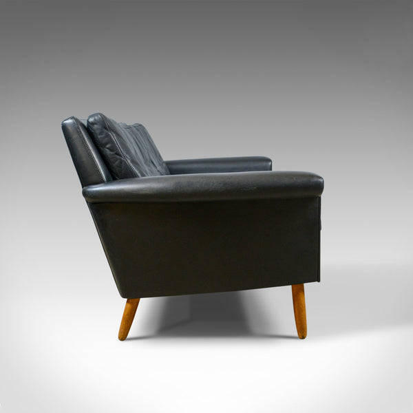 Vintage Mid-Century Modern Black Leather Sofa, Danish, Three Seater, Circa 1970 - London Fine Antiques