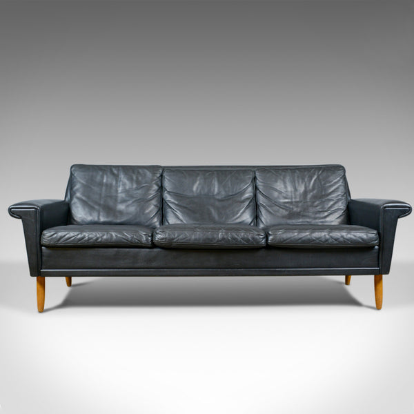 Vintage Mid-Century Modern Black Leather Sofa, Danish, Three Seater, Circa 1970 - London Fine Antiques