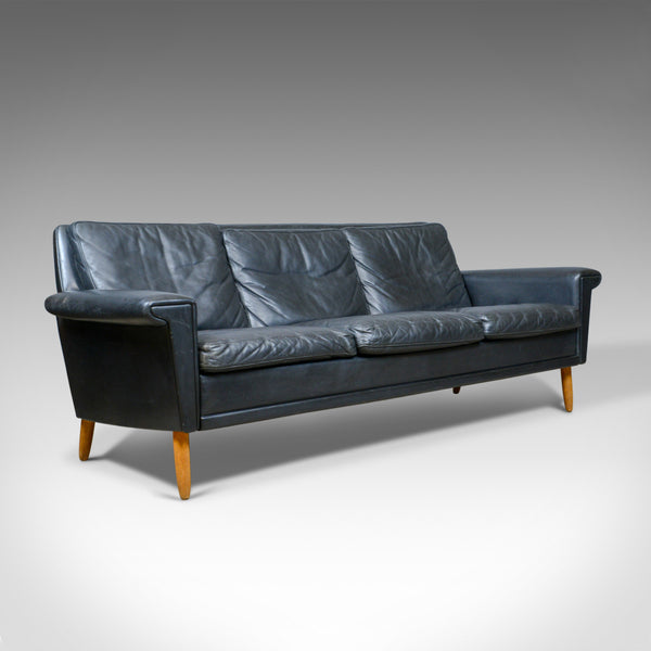 Vintage Mid-Century Modern Black Leather Sofa, Danish, Three Seater, Circa 1970 - London Fine Antiques