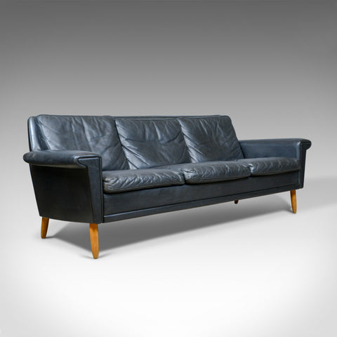 Vintage Mid-Century Modern Black Leather Sofa, Danish, Three Seater, Circa 1970 - London Fine Antiques