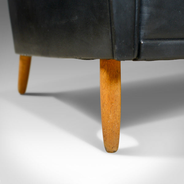 Vintage Mid-Century Modern Black Leather Sofa, Danish, Three Seater, Circa 1970 - London Fine Antiques