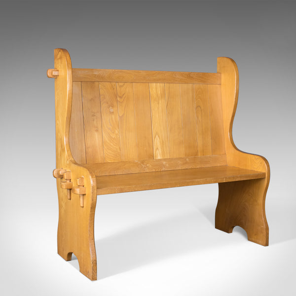 Mid-Century Modern Pine Settle, English Bench, Pew, Hall, Kitchen, Boot Room - London Fine Antiques