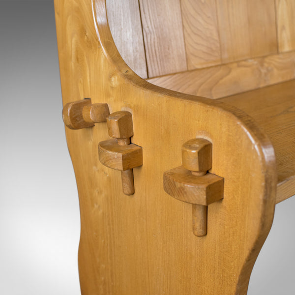 Mid-Century Modern Pine Settle, English Bench, Pew, Hall, Kitchen, Boot Room - London Fine Antiques