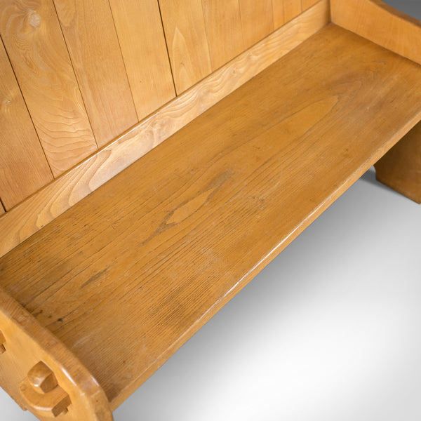 Mid-Century Modern Pine Settle, English Bench, Pew, Hall, Kitchen, Boot Room - London Fine Antiques