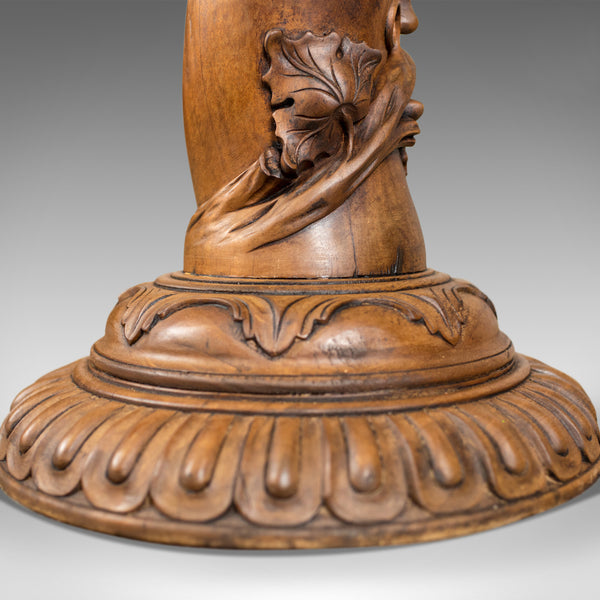 Mid-Century Plant Stand, English, Mahogany, Torchere Pedestal, Carved Grape Vine - London Fine Antiques