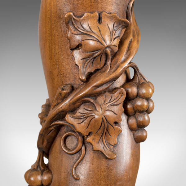 Mid-Century Plant Stand, English, Mahogany, Torchere Pedestal, Carved Grape Vine - London Fine Antiques