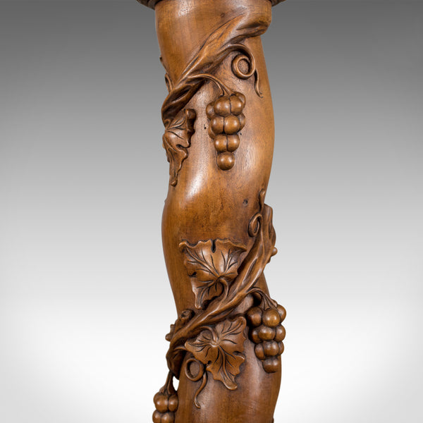 Mid-Century Plant Stand, English, Mahogany, Torchere Pedestal, Carved Grape Vine - London Fine Antiques