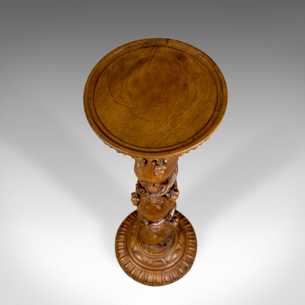 Mid-Century Plant Stand, English, Mahogany, Torchere Pedestal, Carved Grape Vine - London Fine Antiques