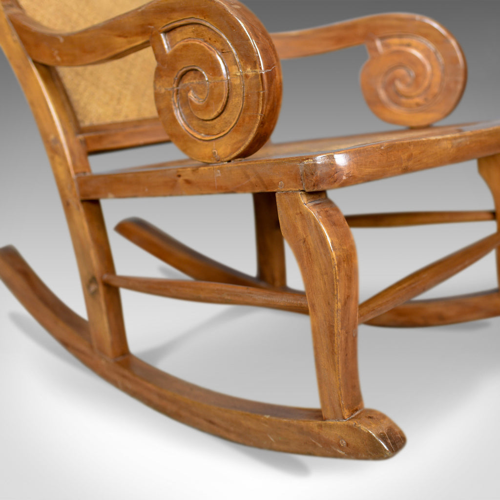 Mid-Century Vintage Rocking Chair, Hardwood, Rattan, Recliner