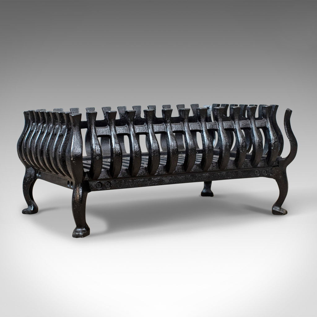 Mid-Sized Vintage Fire Basket, Fireplace Grate, Iron, Mid 20th Century - London Fine Antiques