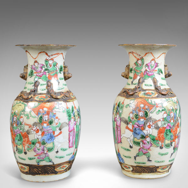 Mid 20th Century Pair of Chinese Baluster Vases, Painted, Ceramic, Urns - London Fine Antiques