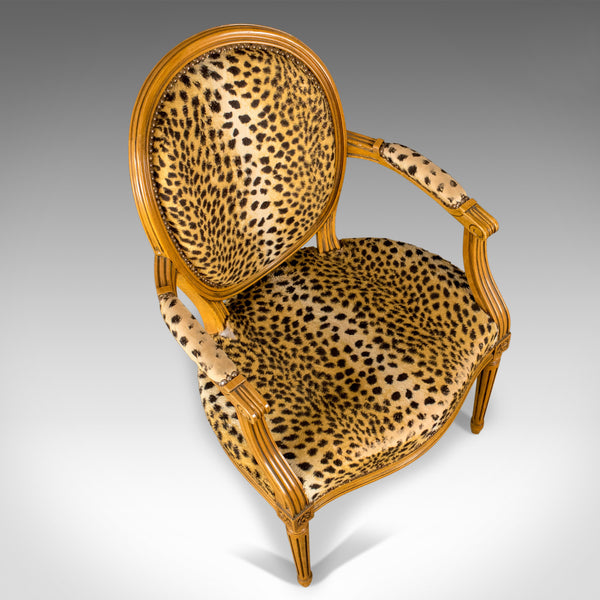 Mid 20th Century Pair of French Open Armchairs, Louis XVI Taste, Leopard Skin - London Fine Antiques