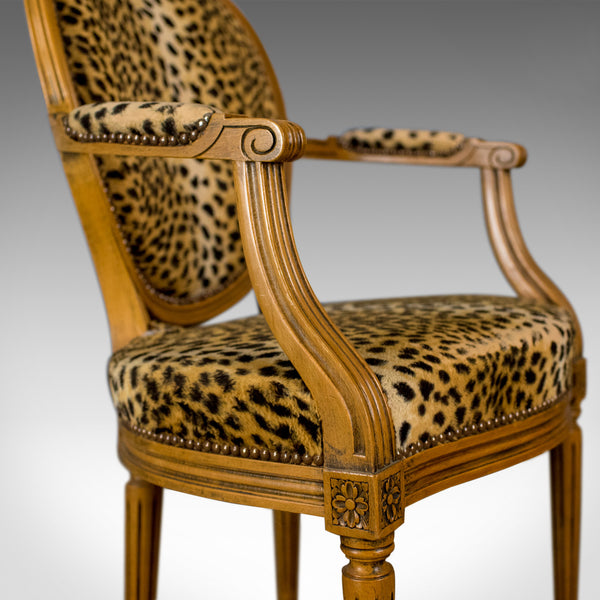 Mid 20th Century Pair of French Open Armchairs, Louis XVI Taste, Leopard Skin - London Fine Antiques