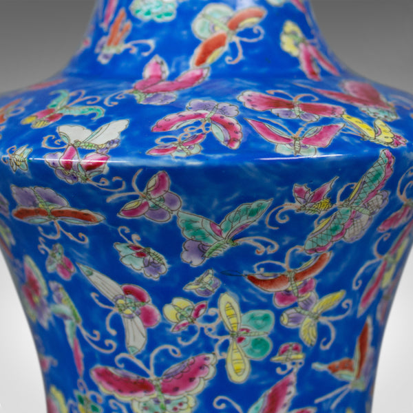 Oriental Flower Vase, Decorative, Ceramic, Butterflies, 20th Century - London Fine Antiques