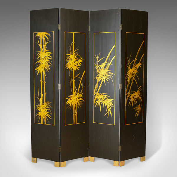Oriental Four Panel Folding Screen, Double Sided Room Divider, Partition, C20th - London Fine Antiques