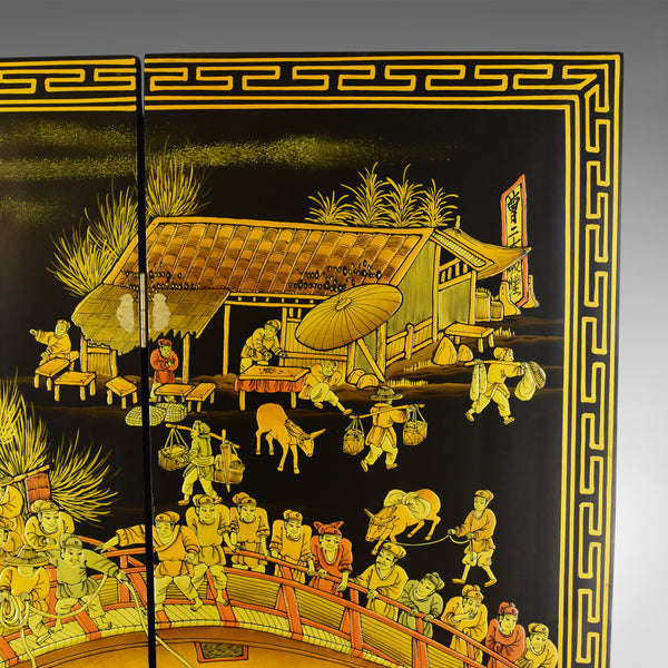 Oriental Four Panel Folding Screen, Double Sided Room Divider, Partition, C20th - London Fine Antiques
